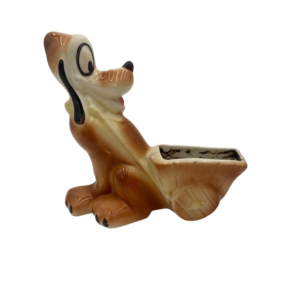 Vintage Walt Disney Pluto Ceramic Planter Figurine Adorned Quirky Charm